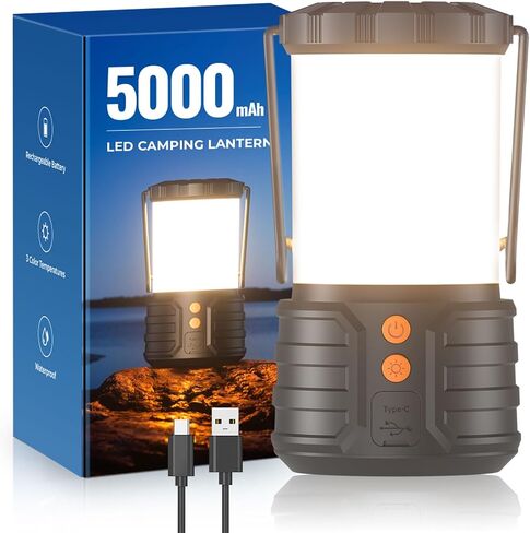 Camping Lantern,5000mAh Rechargeable Battery Emergency Lights for Power Outages,3 Colors,IPX4 Waterproof Portable Camping Tent Light for Home or Hurricane Hiking,1 Pack in Kuwait