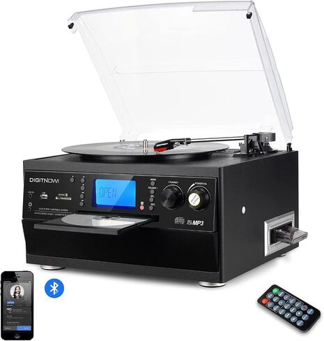 FEKTIK Bluetooth Record Player 10 in 1, 3-Speed Belt-Drive Turntable with Speakers, Bluetooth Input & Output, CD, Cassette, FM Radio, Wireless Streaming in Saudi Arabia