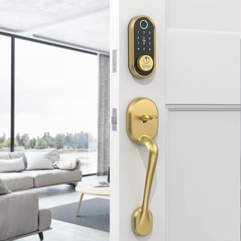 SMONET Smart Lock دخول بدون مفتاح للأبواب الأمامية مجموعة بصمة ديدبولت ذهبي in Kuwait