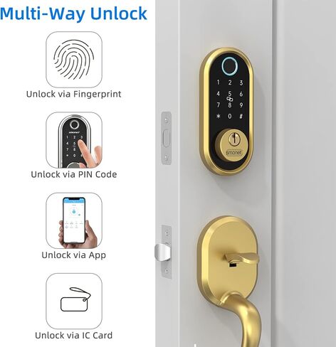 SMONET Smart Lock دخول بدون مفتاح للأبواب الأمامية مجموعة بصمة ديدبولت ذهبي in Kuwait