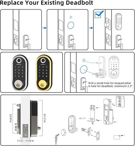 SMONET Smart Lock دخول بدون مفتاح للأبواب الأمامية مجموعة بصمة ديدبولت ذهبي in Kuwait