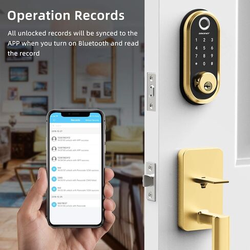 SMONET Smart Lock دخول بدون مفتاح للأبواب الأمامية مجموعة بصمة ديدبولت ذهبي in Kuwait