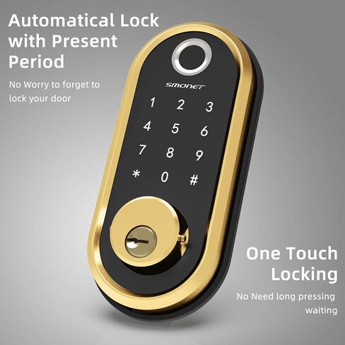 SMONET Smart Lock دخول بدون مفتاح للأبواب الأمامية مجموعة بصمة ديدبولت ذهبي in Kuwait