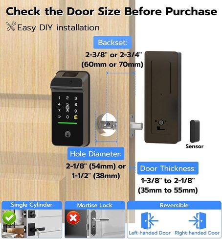 Anweller MD3 Palm Vein Smart Deadbolt Lock، قفل باب دخول بدون مفتاح بيومتري للباب الأمامي، واي فاي مدمج، بطارية 10000 مللي أمبير، لوحة مفاتيح رمز، بطاقة RFID، شاشة عرض، مستشعر قفل تلقائي in Kuwait
