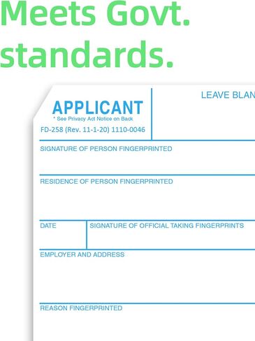 prismite Fingerprint Cards, Heavy Weight, Applicant FD-258 (250 Pack) in Saudi Arabia