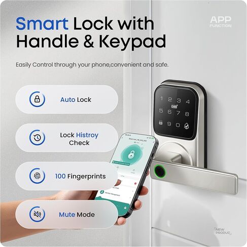 Keypad Smart Door Lock with Knob, Keyless Entry Digital Lock with Handle | Heittis Fingerprint Passcode IC Card Biometric Deadbolt Knob with App Control for Bedroom Front Door Interior/Exterior Use in Kuwait