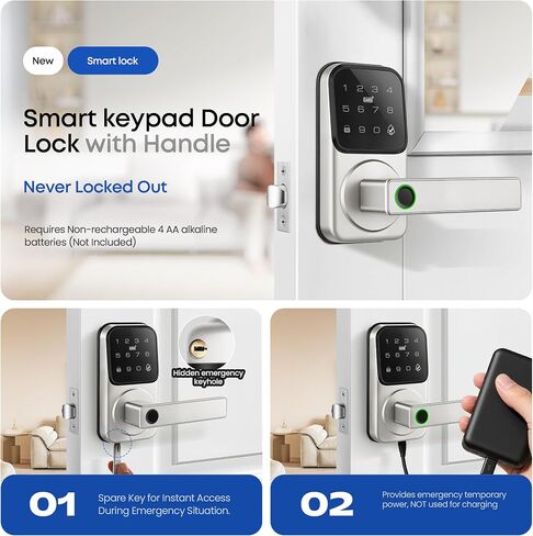 Keypad Smart Door Lock with Knob, Keyless Entry Digital Lock with Handle | Heittis Fingerprint Passcode IC Card Biometric Deadbolt Knob with App Control for Bedroom Front Door Interior/Exterior Use in Kuwait