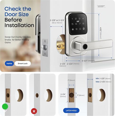 Keypad Smart Door Lock with Knob, Keyless Entry Digital Lock with Handle | Heittis Fingerprint Passcode IC Card Biometric Deadbolt Knob with App Control for Bedroom Front Door Interior/Exterior Use in Kuwait