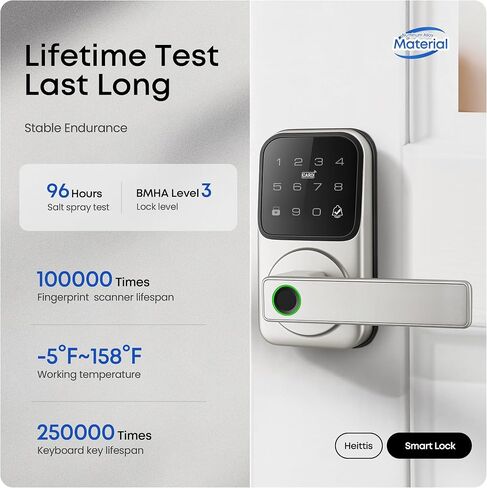 Keypad Smart Door Lock with Knob, Keyless Entry Digital Lock with Handle | Heittis Fingerprint Passcode IC Card Biometric Deadbolt Knob with App Control for Bedroom Front Door Interior/Exterior Use in Kuwait