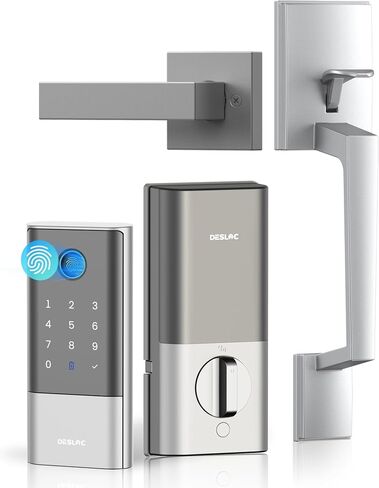 DESLOC Fingerprint WiFi Smart Lock K120 Handle Set, 16 Month Last Battery | Rechargeable Keyless Entry Front Door Lock 15000mAh, APP Control, IP65, BHMA Grade3, 3D GPT Recognition, Auto lock, Sliver in Saudi Arabia