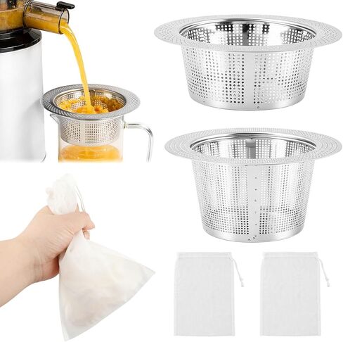 5.43 in & 4.21in 304 Stainless Steel Pulp Strainer for Nama J2 Cold Press Juicer, Secondary Fine Filter Accessories with 2 Filter Bag, Hands Free Juicing Filter for Cups and Pitchers in Saudi Arabia