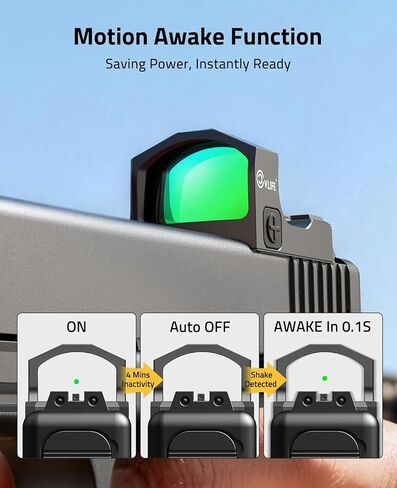 CVLIFE WolfCloak Motion Awake Green Dot Sight لبصمة RMR، نقطة 2MOA | محول لـ MOS وPicatinny 21 مم، رؤية انعكاسية للمسدسات كاملة الحجم، 1500 جيجا مقاوم للصدمات، 0.33 بوصة، عدسة بصرية 24 مم in Kuwait