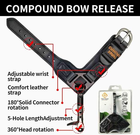 THREE ARCHERS Compound Bow Release Sensitive Trigger Jaws Release with Leather Buckle Strap- Quick & Quiet in Saudi Arabia