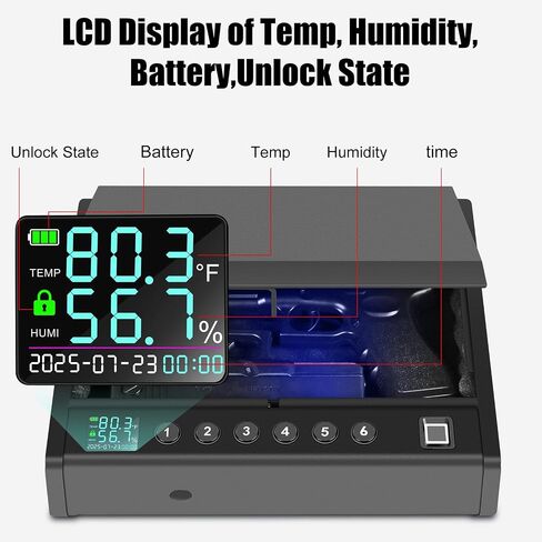 Upgraded Biometric Gun Safe for Handguns, Heavy Duty Fingerprint Handgun Safety Device for Home Bedside Nightstand Car, with LCD of Temp Humidity Time Date in Saudi Arabia