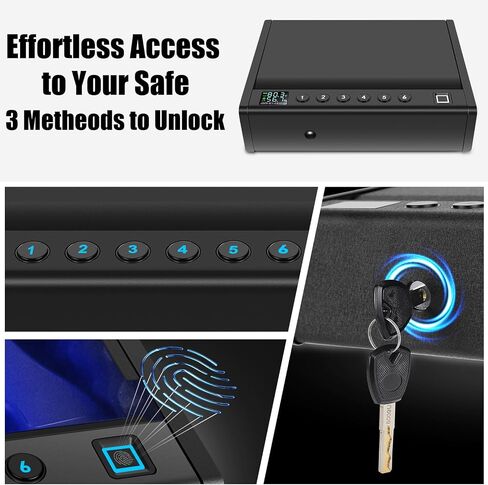 Upgraded Biometric Gun Safe for Handguns, Heavy Duty Fingerprint Handgun Safety Device for Home Bedside Nightstand Car, with LCD of Temp Humidity Time Date in Saudi Arabia