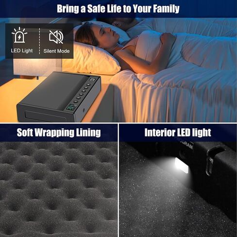 Upgraded Biometric Gun Safe for Handguns, Heavy Duty Fingerprint Handgun Safety Device for Home Bedside Nightstand Car, with LCD of Temp Humidity Time Date in Saudi Arabia