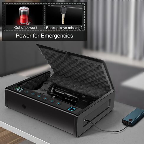Upgraded Biometric Gun Safe for Handguns, Heavy Duty Fingerprint Handgun Safety Device for Home Bedside Nightstand Car, with LCD of Temp Humidity Time Date in Saudi Arabia