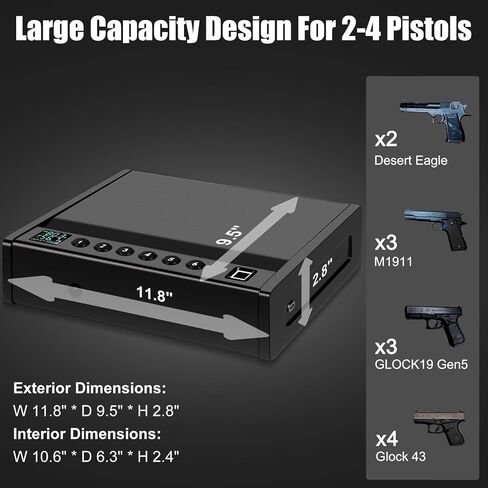 Upgraded Biometric Gun Safe for Handguns, Heavy Duty Fingerprint Handgun Safety Device for Home Bedside Nightstand Car, with LCD of Temp Humidity Time Date in Saudi Arabia