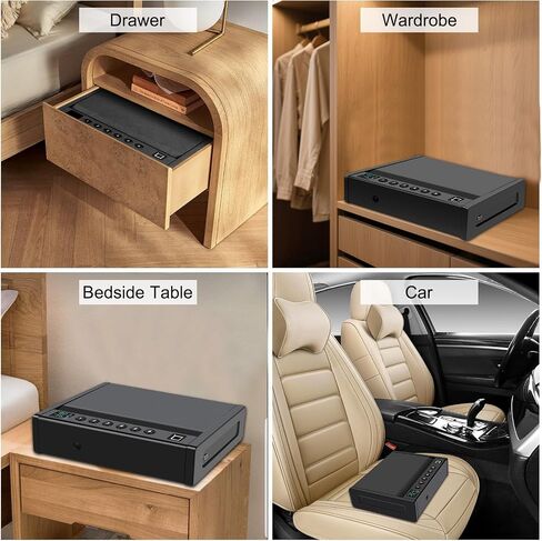 Upgraded Biometric Gun Safe for Handguns, Heavy Duty Fingerprint Handgun Safety Device for Home Bedside Nightstand Car, with LCD of Temp Humidity Time Date in Saudi Arabia