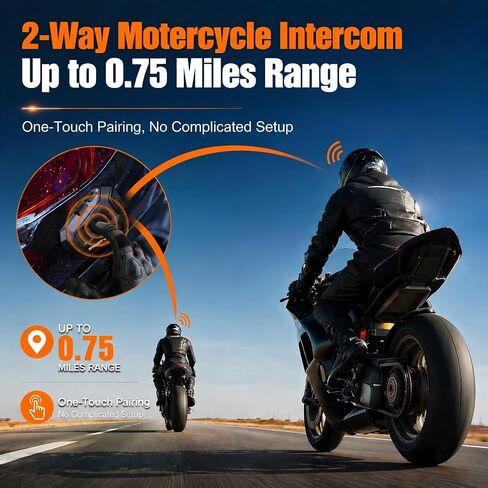 H2 Motorcycle Bluetooth Headset, 2-Way Helmet Intercom (1 Pack) | One-Click Pairing, 35H Battery, IP67 Waterproof, DSP & CVC Noise Cancelling, Voice Assistant, FM Radio in Saudi Arabia