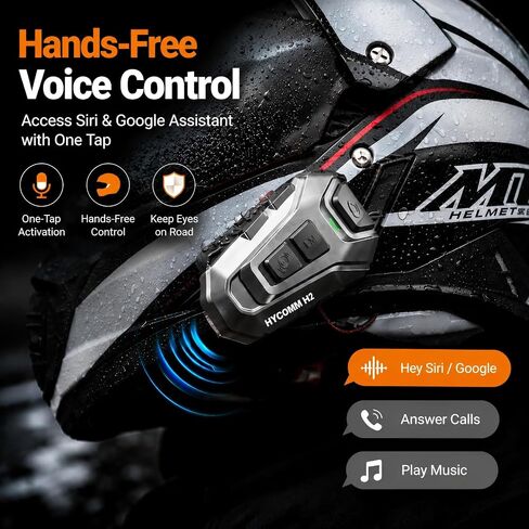H2 Motorcycle Bluetooth Headset, 2-Way Helmet Intercom (1 Pack) | One-Click Pairing, 35H Battery, IP67 Waterproof, DSP & CVC Noise Cancelling, Voice Assistant, FM Radio in Saudi Arabia