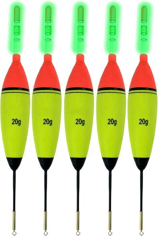 QualyQualy Lighted Fishing Slip Bobber 4-5Pcs Wood/EVA Fish Float + 8-10Pcs Glow Sticks, Night Fishing Light Up Slip Bobber for Crappie Catfish Walleye in Kuwait