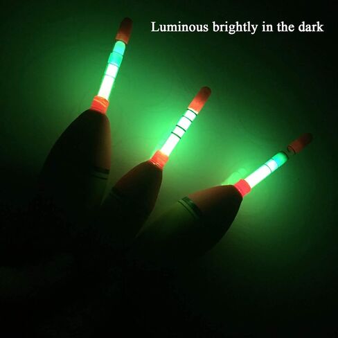 QualyQualy Lighted Fishing Slip Bobber 4-5Pcs Wood/EVA Fish Float + 8-10Pcs Glow Sticks, Night Fishing Light Up Slip Bobber for Crappie Catfish Walleye in Kuwait