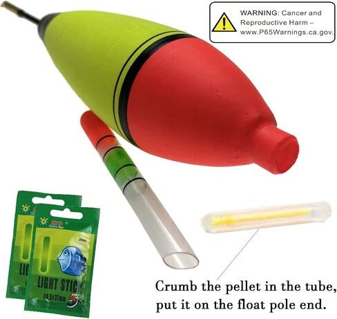 QualyQualy Lighted Fishing Slip Bobber 4-5Pcs Wood/EVA Fish Float + 8-10Pcs Glow Sticks, Night Fishing Light Up Slip Bobber for Crappie Catfish Walleye in Kuwait