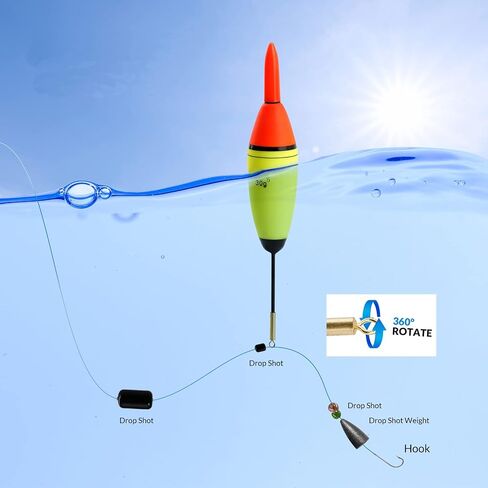 QualyQualy Lighted Fishing Slip Bobber 4-5Pcs Wood/EVA Fish Float + 8-10Pcs Glow Sticks, Night Fishing Light Up Slip Bobber for Crappie Catfish Walleye in Kuwait