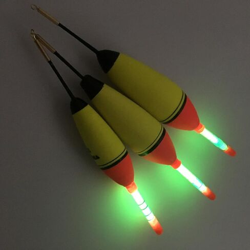QualyQualy Lighted Fishing Slip Bobber 4-5Pcs Wood/EVA Fish Float + 8-10Pcs Glow Sticks, Night Fishing Light Up Slip Bobber for Crappie Catfish Walleye in Kuwait