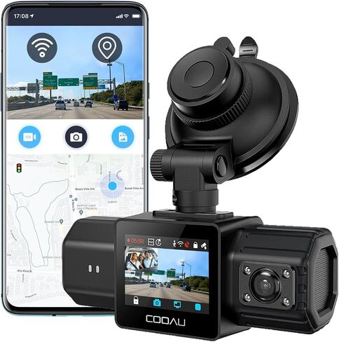COOAU Dual Dash Cam 2.5K+1080P, Dash Cam Front and Inside, Built-in GPS and WI-FI, Dash Camera for Cars, Perfect for Uber and Taxi Drivers, Night Vision, Accident Record, 24Hr Parking Mode in Saudi Arabia