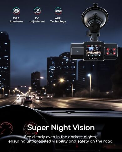 COOAU Dual Dash Cam 2.5K+1080P, Dash Cam Front and Inside, Built-in GPS and WI-FI, Dash Camera for Cars, Perfect for Uber and Taxi Drivers, Night Vision, Accident Record, 24Hr Parking Mode in Kuwait