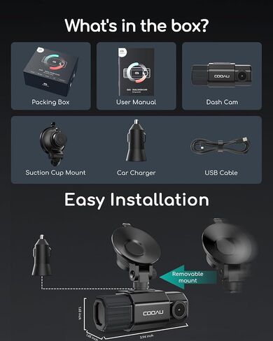 COOAU Dual Dash Cam 2.5K+1080P, Dash Cam Front and Inside, Built-in GPS and WI-FI, Dash Camera for Cars, Perfect for Uber and Taxi Drivers, Night Vision, Accident Record, 24Hr Parking Mode in Saudi Arabia