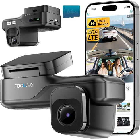 4G LTE Dash Cam with Live View, 2K+1080P Front Inside Anti-Theft Car Camera Live Streaming, Instant Alert via App, Cloud & SD Storage, IR Night Vision, No Screen, 24/7 Parking Mode, GPS, OBD in Kuwait