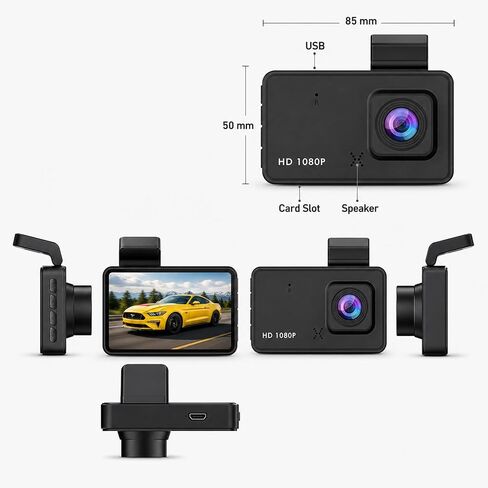 3-inch 1080p High-Definition Dash cam for Cars with Super Night Vision, 170° Large Wide-Angle, 24 Hour Recording, G-Sensor Parking Monitoring Loop Video Motion Detection in Saudi Arabia