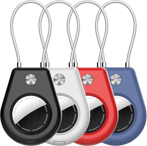 AirTag Secure Holder with Wire Cable, 2 Pack Air Tag Keychain Holders for Key Ring, Keys, Luggage, Backpack, Sturdy Protection Airtag Key Chain Lock Case – Black/White in Kuwait