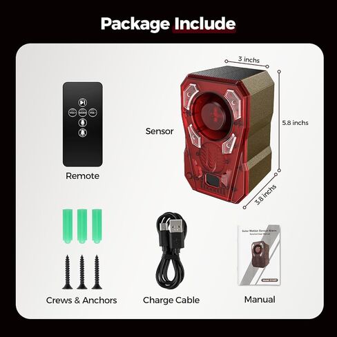 Upgraded Solar Motion Sensor Noise Maker, Adjustable Sound Barking Dog, Reduces False Alarms, IP65 Waterproof, 2000mAh Solar Powered Alarm Motion Detecter in Saudi Arabia
