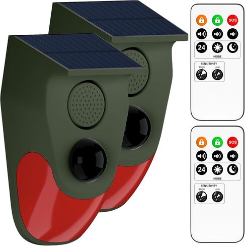 Solar Powered Motion Sensor Alarm with Remote Control, Driveway Alarm,Waterproof Outdoor Infrared Detector Security Siren, 24H/Day/Night Modes, Anti-Theft Animal Repeller for Garden Farm Yard,2 PCS in Saudi Arabia