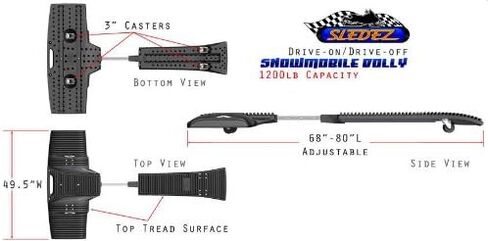 TUIOOE Sledez Drive on Drive Off Snowmobile Dolly or Dollies with Four Three Inch Swivelling Casters Adjustable for All Snowmobiles in Saudi Arabia