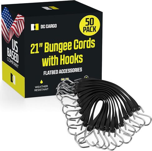 DC Cargo (Pack of 50) Tarp Straps for Flatbed Trailers, 31" Long Natural Rubber Bungee Cord Tie-Downs Ideal for Securing Tarps, Canvases, Cargo in Cold Climates | Tie-Downs w/Metal S-Hooks in Kuwait