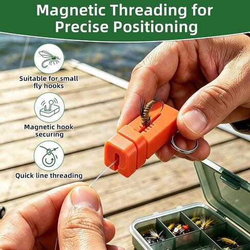 3 Pcs Magnetic Fly Threader Set, Fishing Knot Tying Tool with Retractable Keychain Heavy Duty and Fish Hook Sharpener, 4-Slot Precision Fly Fishing Accessories for Low Light and Small Flies in Saudi Arabia