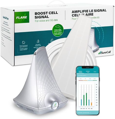 SureCall Flare 3.0 Cell Phone Signal Booster for Home & Office up to 3500 sq ft, Boosts 5G/4G LTE, Yagi Outdoor Antenna, Multi-User, Verizon AT&T Sprint T-Mobile, FCC Approved, USA Company in Saudi Arabia