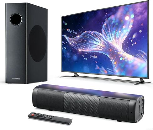Saiyin 11.7" Sound Bar with Subwoofer, Deep Bass, Bluetooth/AUX/Optical | 5.25" Subwoofer, 88w Peak Power, Surround Sound System, Perfect for Small TVs/PC Monitors/Rooms/Home Offices/Kitchens/RVs in Saudi Arabia