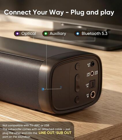 Saiyin 11.7" Sound Bar with Subwoofer, Deep Bass, Bluetooth/AUX/Optical | 5.25" Subwoofer, 88w Peak Power, Surround Sound System, Perfect for Small TVs/PC Monitors/Rooms/Home Offices/Kitchens/RVs in Saudi Arabia