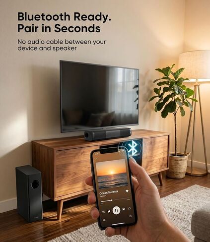 Saiyin 11.7" Sound Bar with Subwoofer, Deep Bass, Bluetooth/AUX/Optical | 5.25" Subwoofer, 88w Peak Power, Surround Sound System, Perfect for Small TVs/PC Monitors/Rooms/Home Offices/Kitchens/RVs in Saudi Arabia