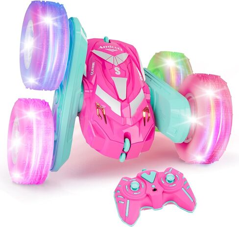 Amicool Remote Control Car for Boy 6-12 with Flashing Light, 6 7 8 9 Years Old Boy Toys, Race RC Cars Stunt Drift 4WD 2.4Ghz Double Sided 360° Flip, Boys Gift Idea for Kids Birthday Christmas, Green in Saudi Arabia