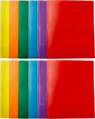 Amazon Basics Heavy Duty Plastic Folders with 2 Pockets for Documents, Letter Size Paper, School Supplies Organization, Assorted Colors, Pack of 12 in Kuwait