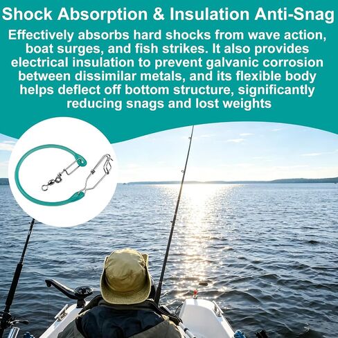 QQZ #370 Downrigger Weight Snubber with Swivel & Snap, Green Small | Ball bearing swivel with snap. Absorbs shock, provides insulation, prevents snags. Wet-hand grip. Fits downrigger terminal. in Saudi Arabia