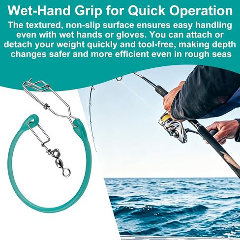 QQZ #370 Downrigger Weight Snubber with Swivel & Snap, Green Small | Ball bearing swivel with snap. Absorbs shock, provides insulation, prevents snags. Wet-hand grip. Fits downrigger terminal. in Saudi Arabia