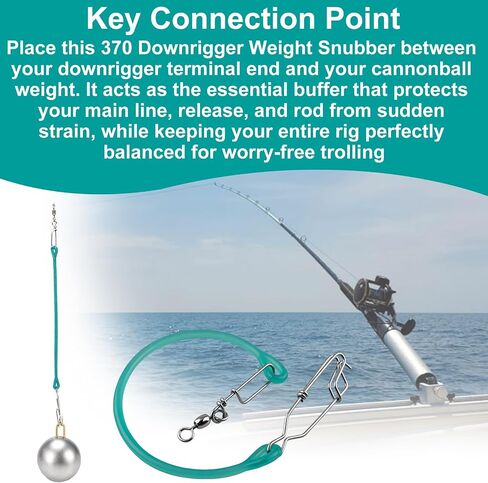 QQZ #370 Downrigger Weight Snubber with Swivel & Snap, Green Small | Ball bearing swivel with snap. Absorbs shock, provides insulation, prevents snags. Wet-hand grip. Fits downrigger terminal. in Saudi Arabia